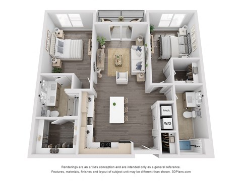 bedroom floor plan an opens a dialog at The Flats & Terraces at Wildhorse Village, Chesterfield, 63005